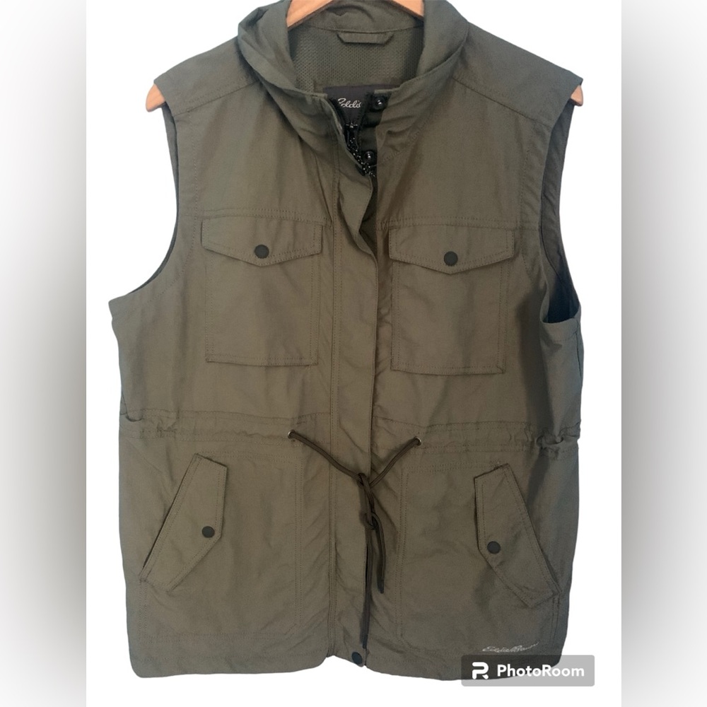 Eddie Bauer Women’s Kahki Color Nylon Vest Outdoor Utility Hiking Size XL